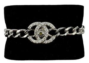 Chanel Rhinestone CC Turnlock Bracelet in Silver